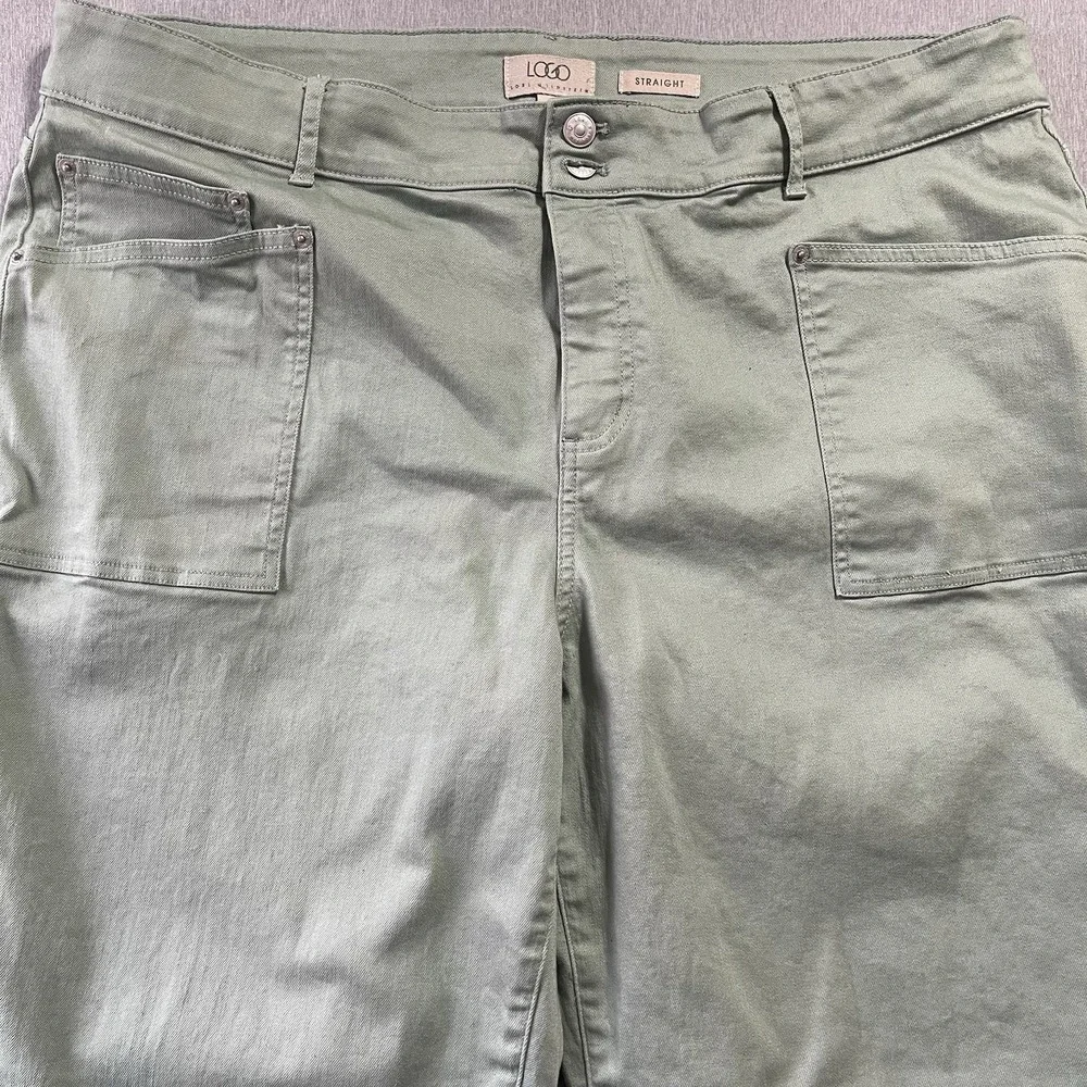 LOGO Straight Leg Pants Women 22W Sage Green Utility Patch Pocket Lori Goldstein